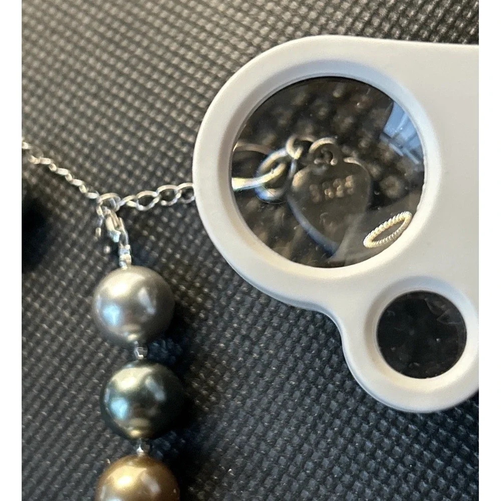Metallic Faux Pearl Statement Necklace Silver S925‎ Extender Gray Silver brown